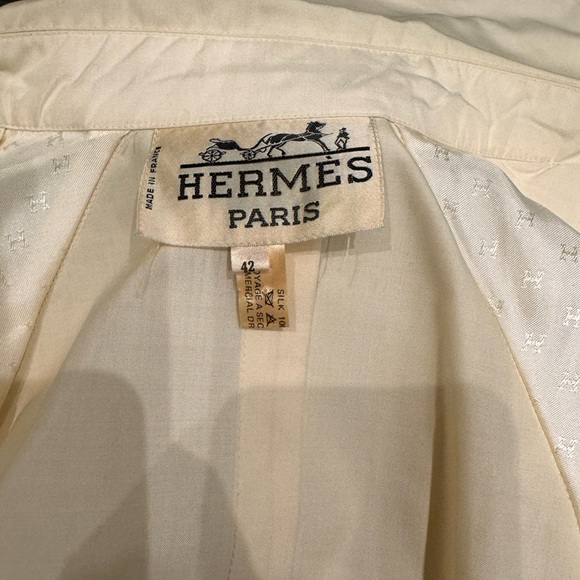 AUTHENTIC VINTAGE HERMES CREAM SILK COAT WRAP RAIN-COAT - Picture 7 of 9